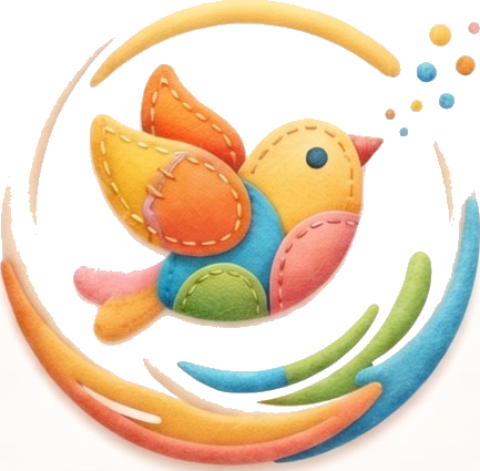 Logo do Retalhinho: passarinho de retalhos coloridos
